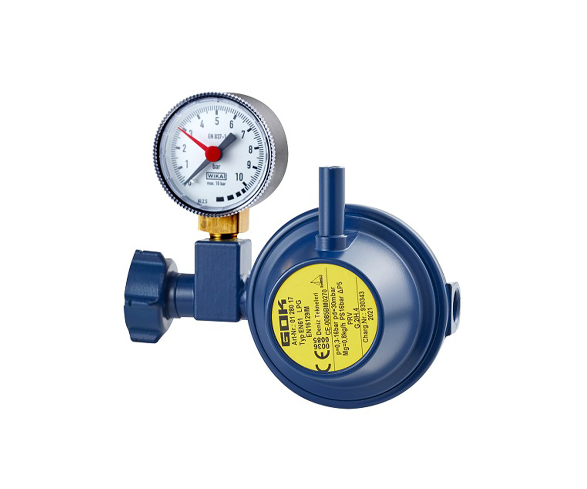 Aygaz Tekne Regülatörü - 90 Derece Dik Çıkışlı - Manometreli