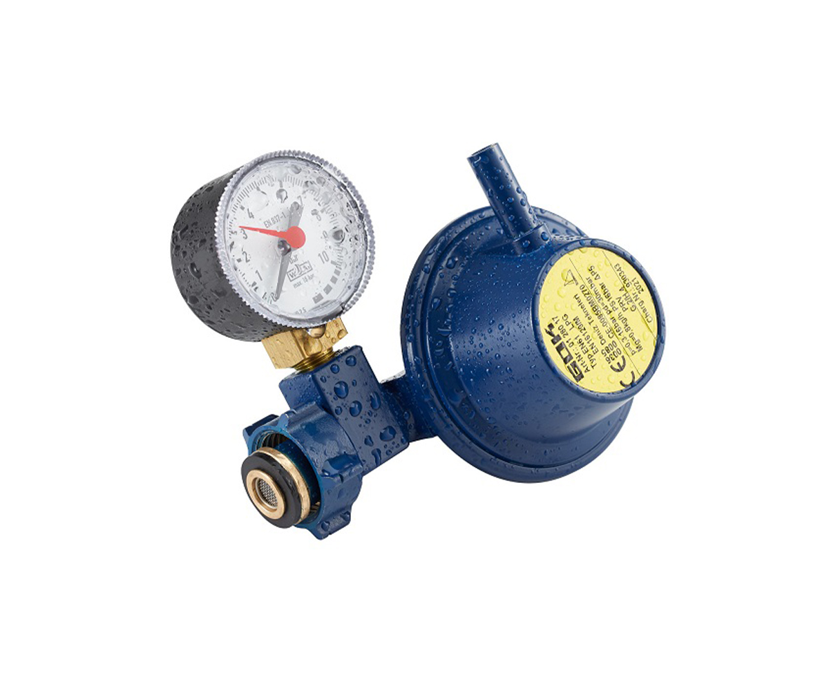Aygaz Tekne Regülatörü - 90 Derece Dik Çıkışlı - Manometreli
